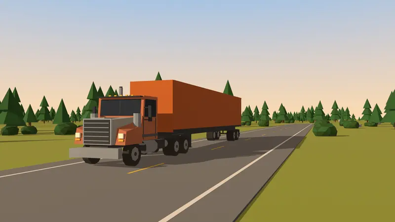 Your orange day-cab semi and box trailer on a rural highway